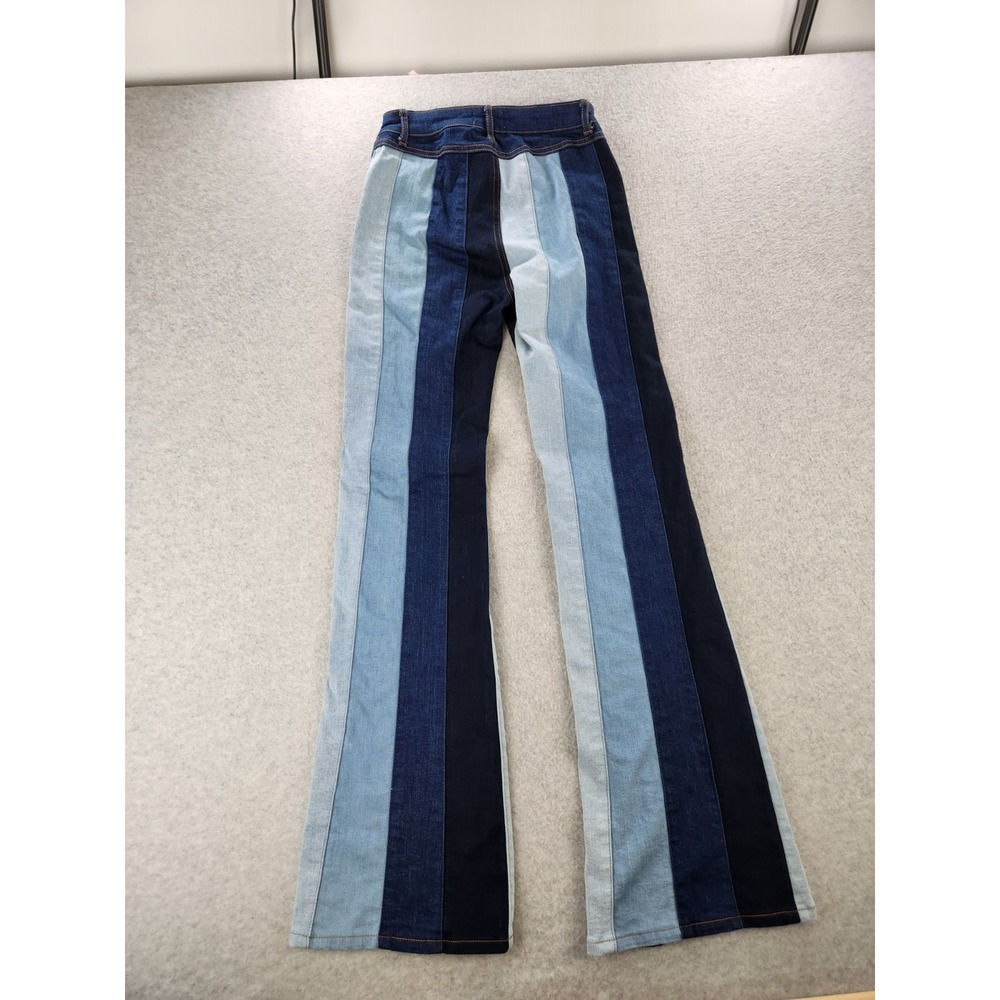 Altar'd State Jeans Sz 26 Tall Long Blue Denim Striped Flare 70s Hippie Festival - Picture 13 of 15